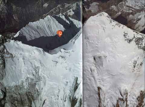 
Balloon floats over the South Col with Lhotse East Face, Nuptse, and Everest Kangshung East Face - Ballooning Over Everest book
